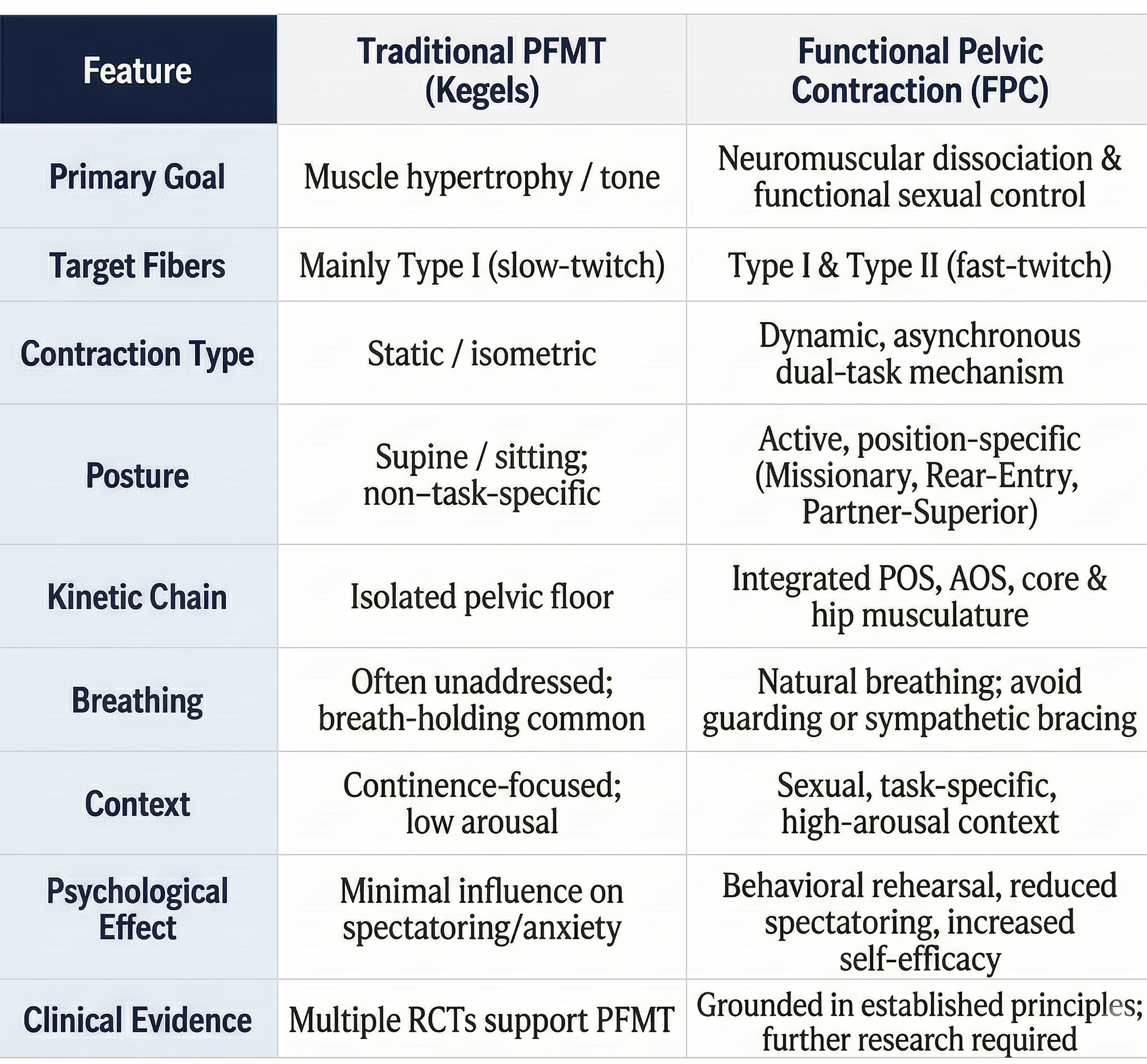 FPC vs Traditional PFMT comparison table